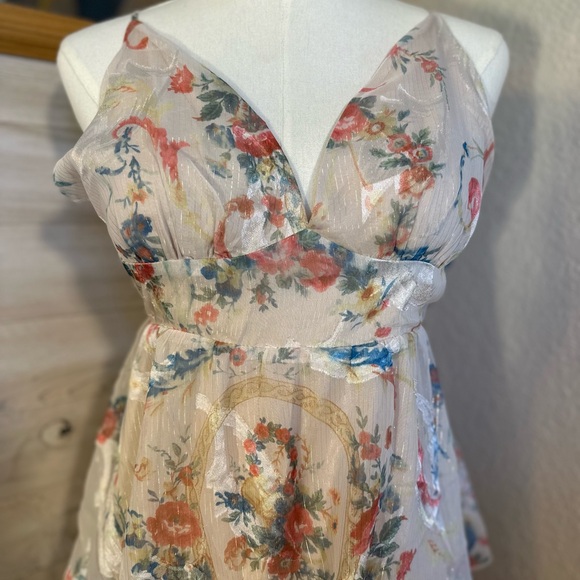 Franco floral jacquard chiffon tiered midi size large cream NWOT dress - Picture 8 of 14